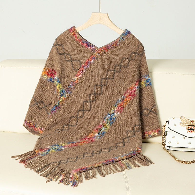 Damen modischer Wickelpullover mit fransigem Saum und einzigartigem Muster EB