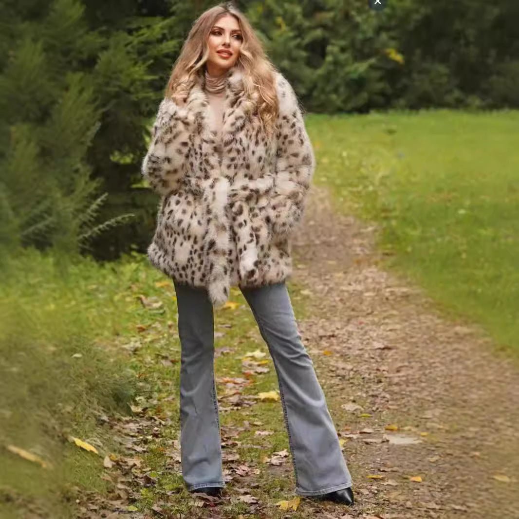 Damen Glamouröse Kunstpelzjacke mit Gürtel EB