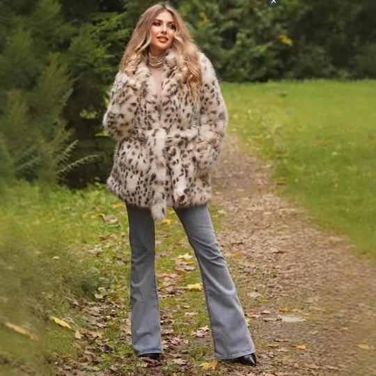 Damen Glamouröse Kunstpelzjacke mit Gürtel EB