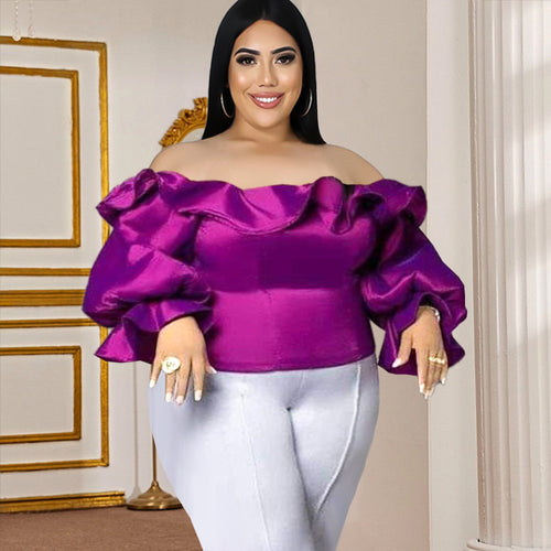 Damen Rüschenbluse mit voluminösen Puffärmeln und schimmernder Oberfläche EB