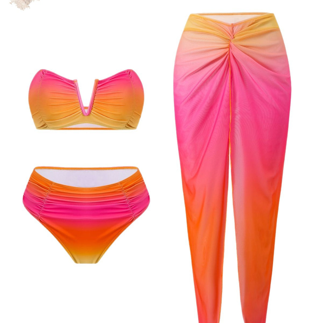 Damen Bandeau-Bikini mit langem Wickelrock EB