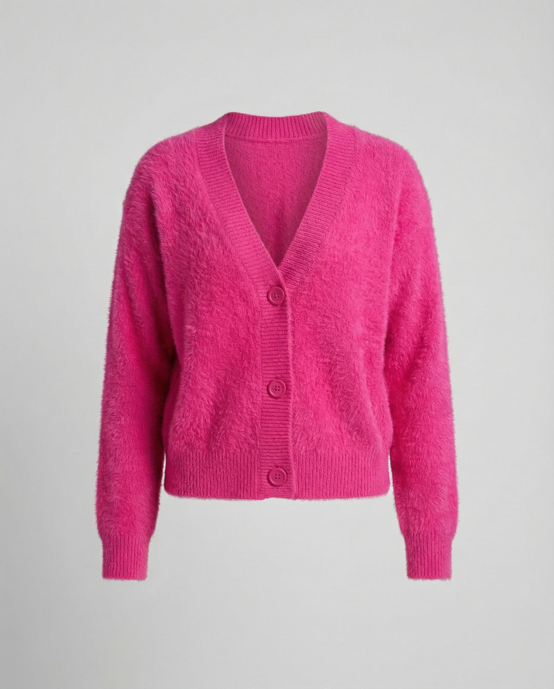 Damen Flauschiger V-Ausschnitt Cardigan mit Knopfdetail EB