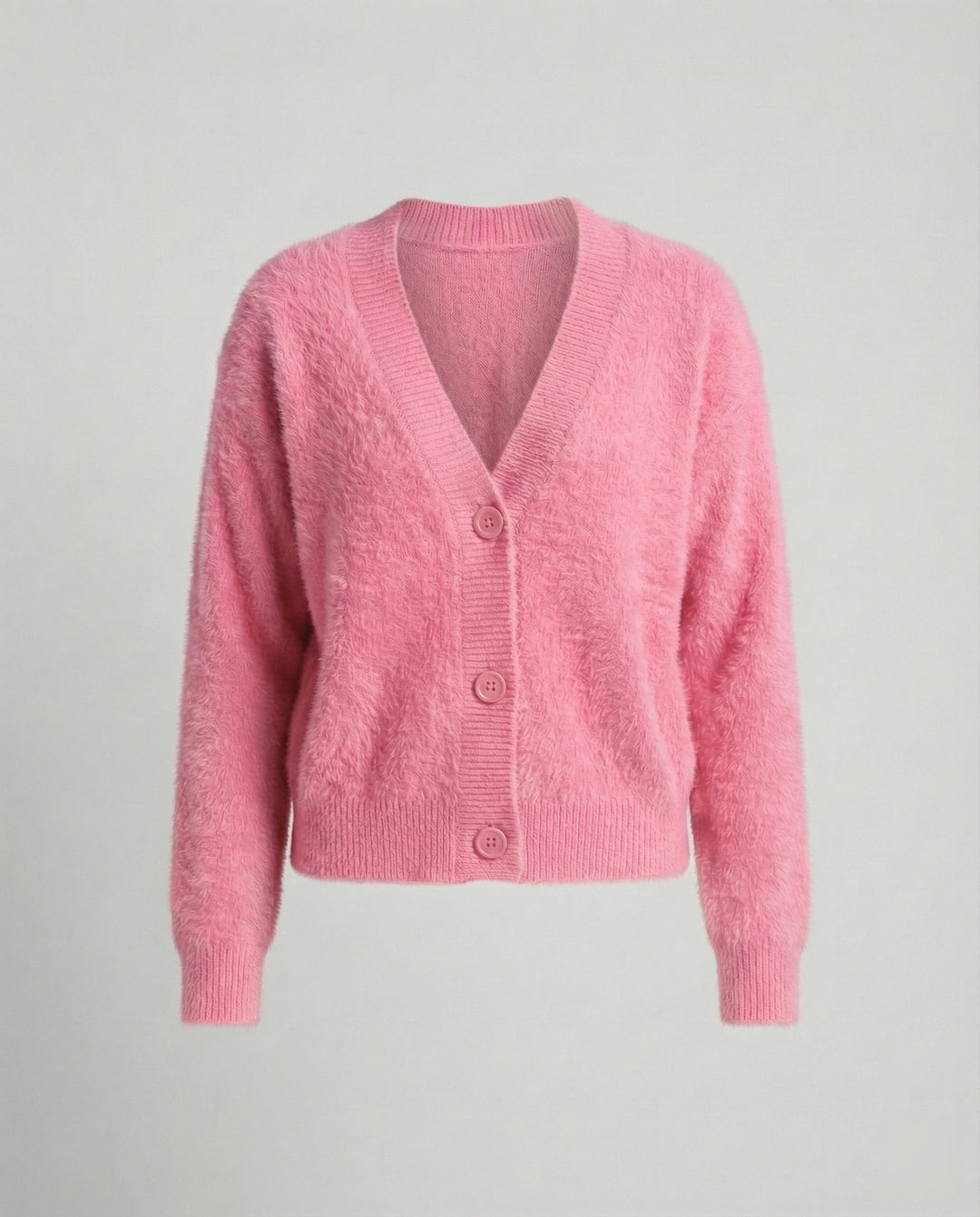Damen Flauschiger V-Ausschnitt Cardigan mit Knopfdetail EB