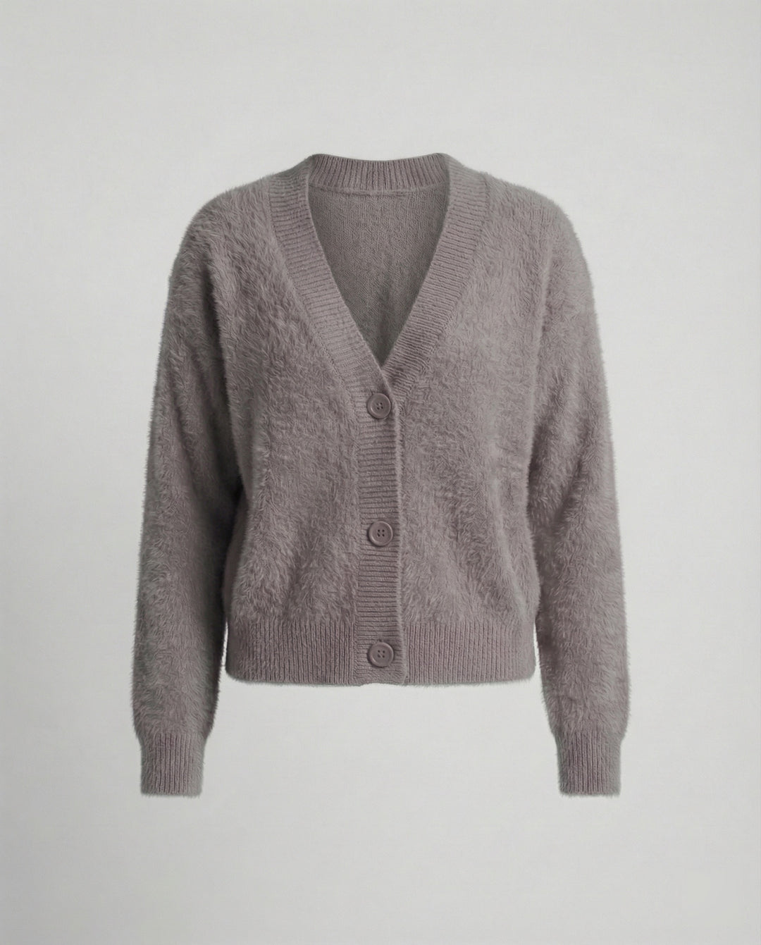 Damen Flauschiger V-Ausschnitt Cardigan mit Knopfdetail EB