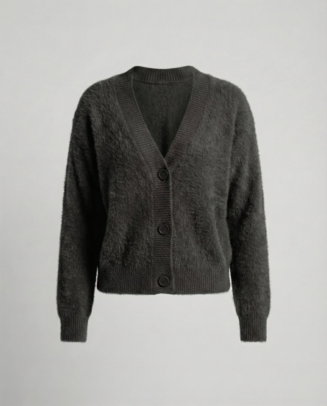 Damen Flauschiger V-Ausschnitt Cardigan mit Knopfdetail EB