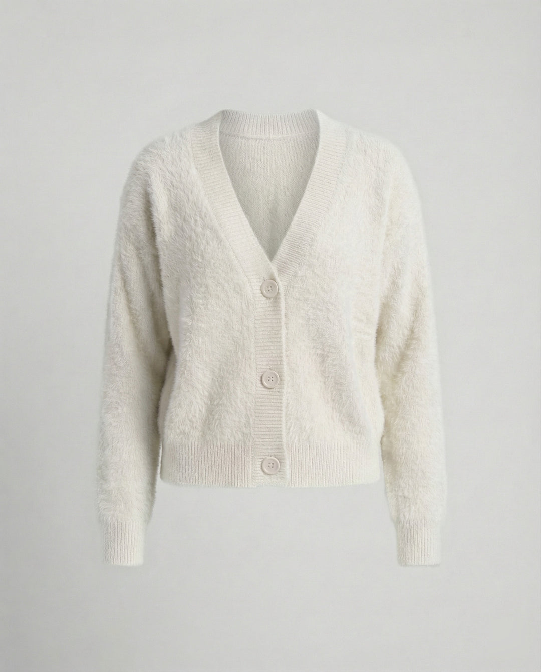 Damen Flauschiger V-Ausschnitt Cardigan mit Knopfdetail EB