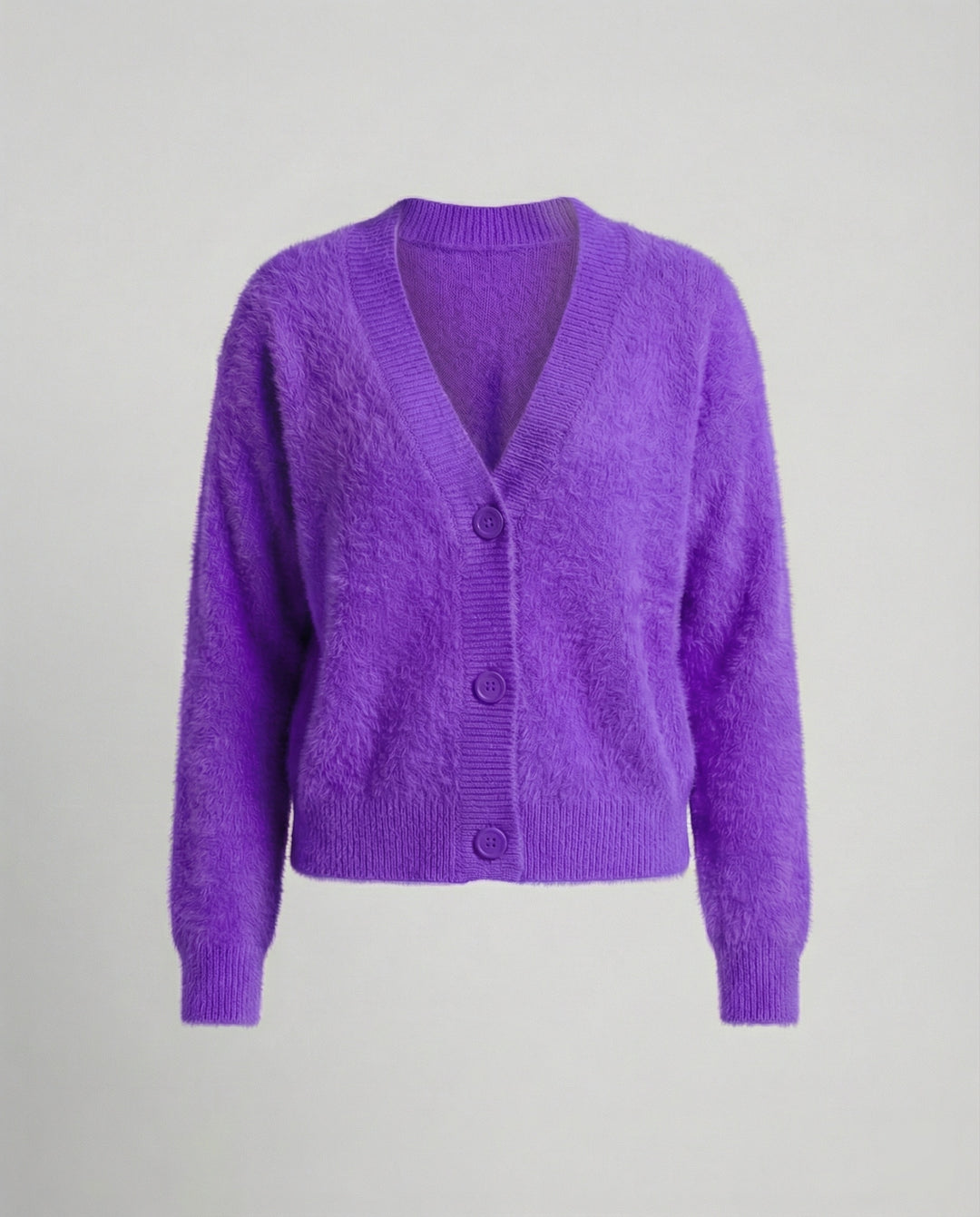 Damen Flauschiger V-Ausschnitt Cardigan mit Knopfdetail EB