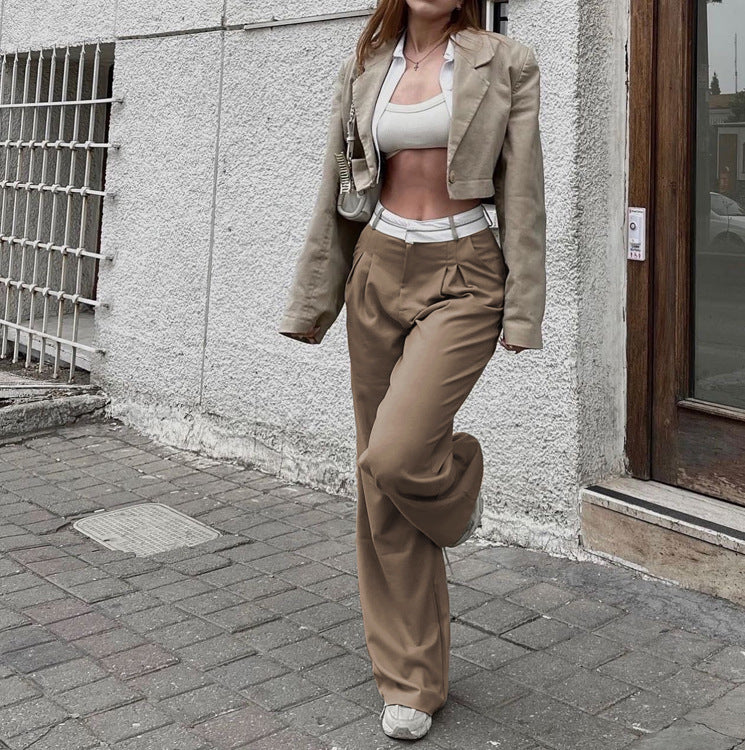 Damen weite Hochbundhose mit eleganten Falten EB