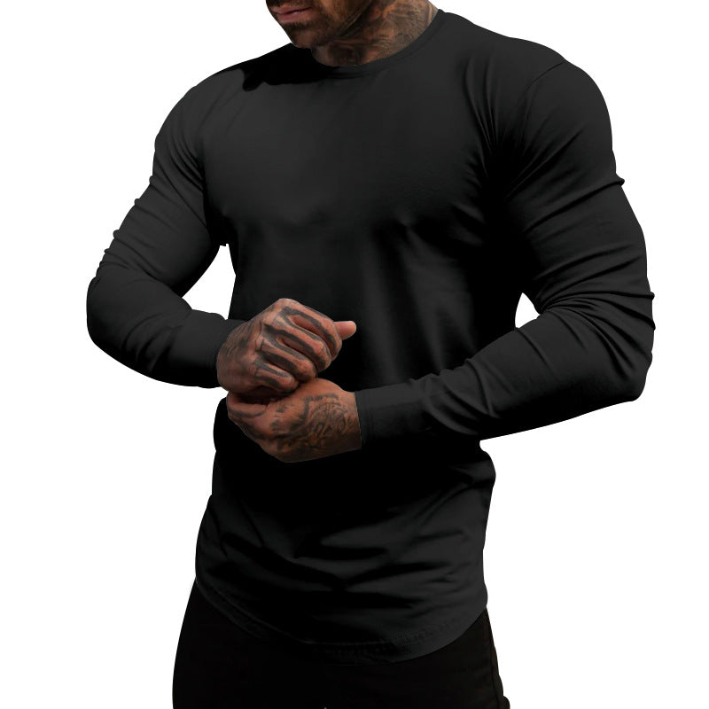 Herren nan figurbetontes Langarmshirt mit Rundhalsausschnitt, elastischem Baumwollstretch und verlängertem Saum EB