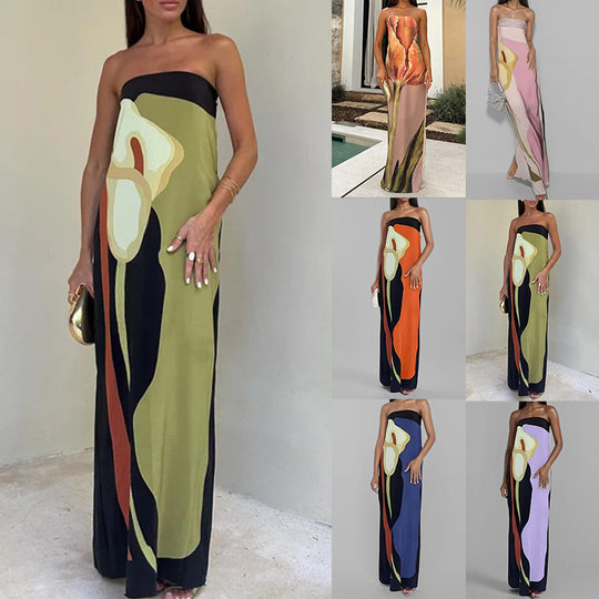 Damen Maxikleid mit elegantem Design und farbenfrohen Akzenten EB