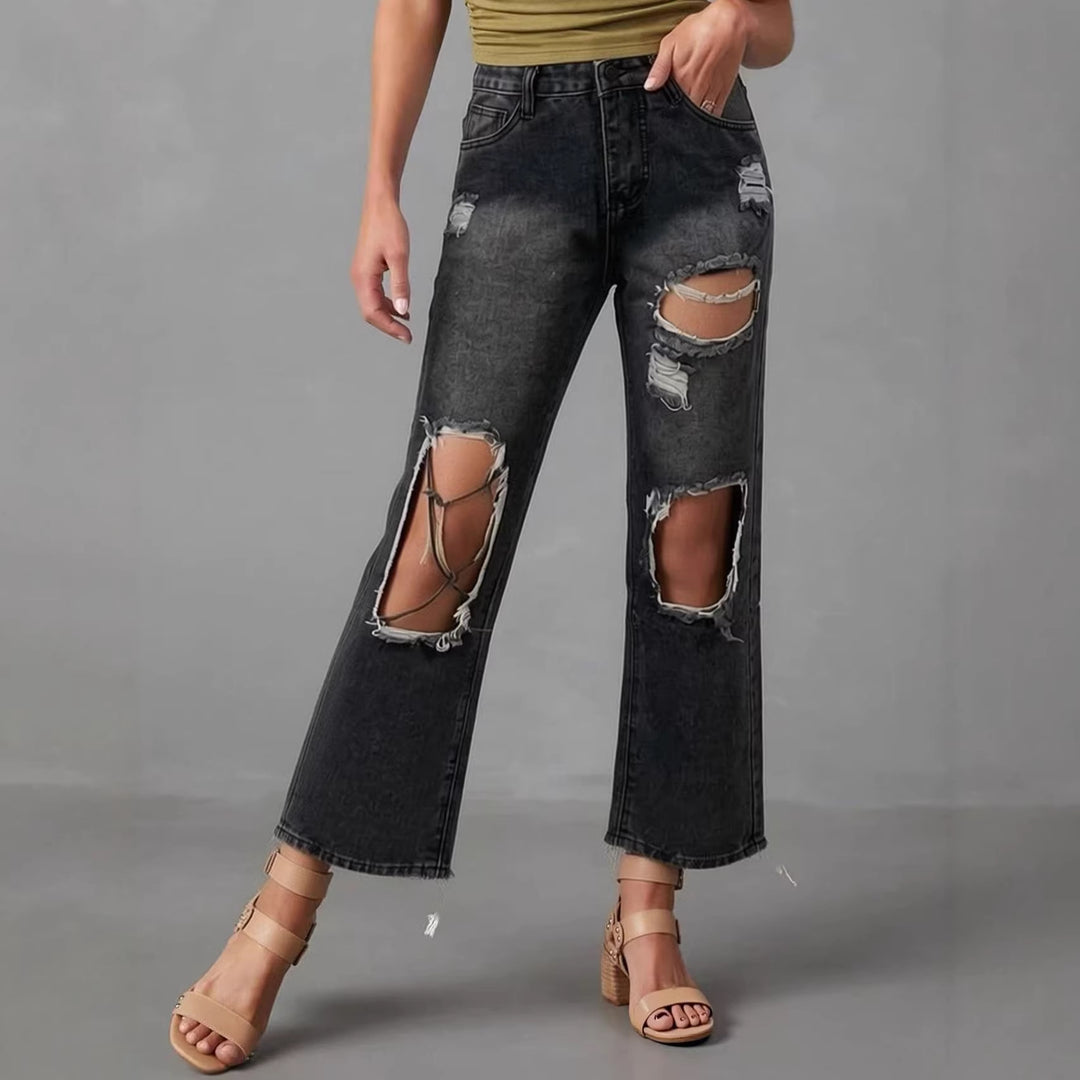 Damen distressed Mom Jeans mit trendy Cut-Out-Details EB