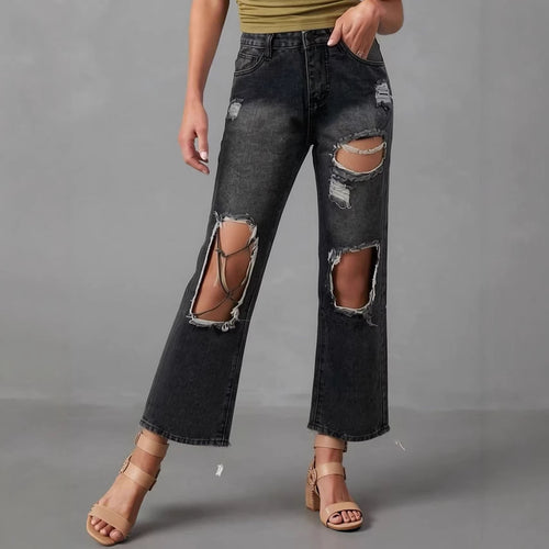 Damen distressed Mom Jeans mit trendy Cut-Out-Details EB