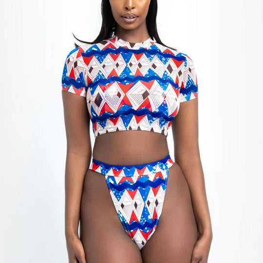 Damen Bikini-Set mit kurzem Oberteil und hohem Beinausschnitt EB