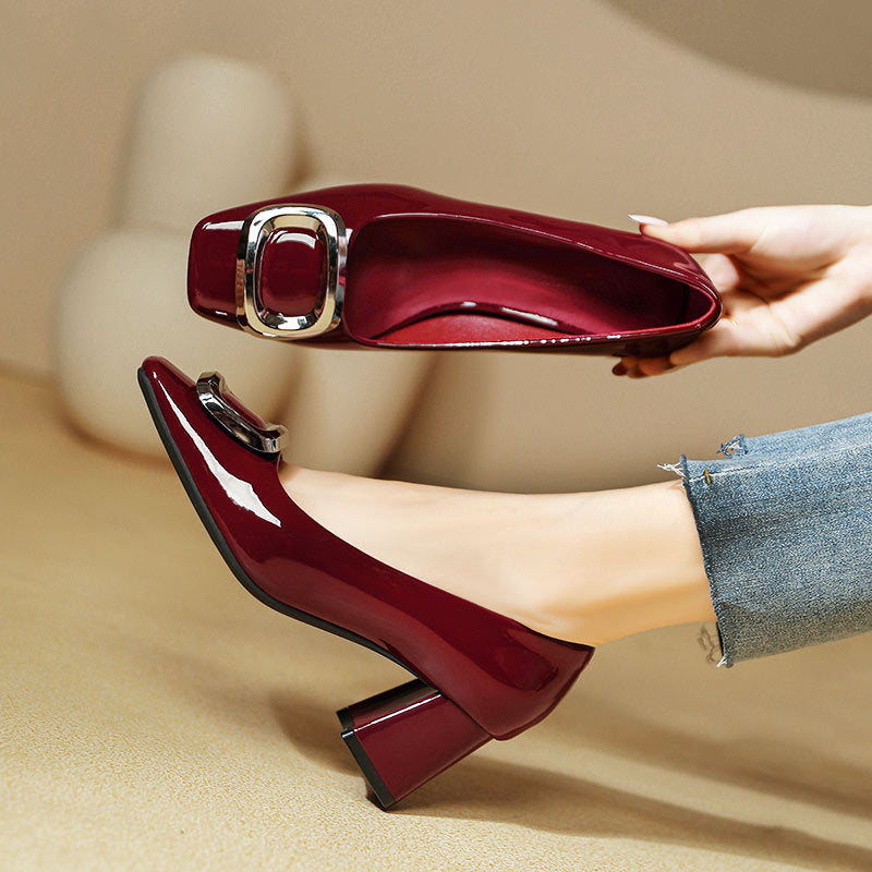 Damen elegante Plateau-Pumps mit modischer quadratischer Schnalle EB