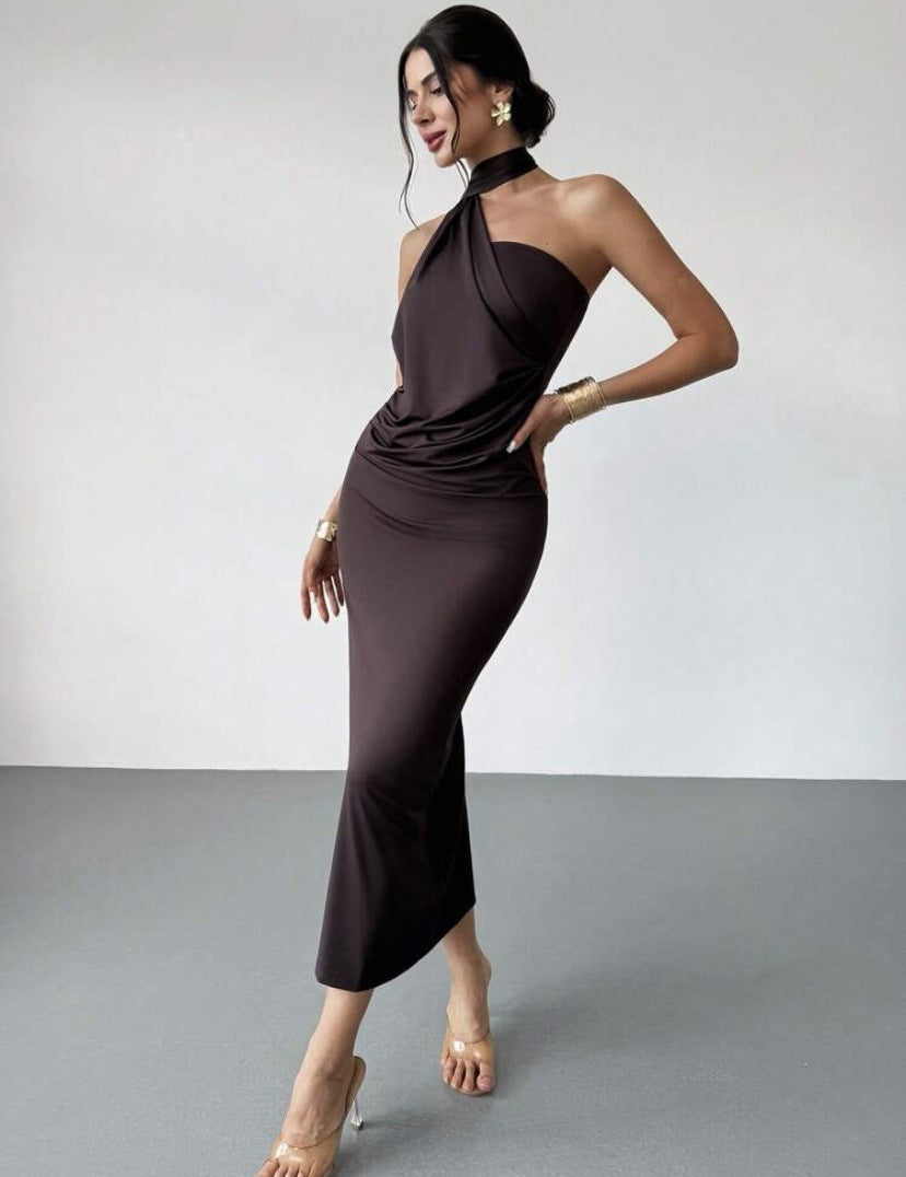 Damen Elegantes Wickelkleid mit verführerischem Halterneck-Design EB
