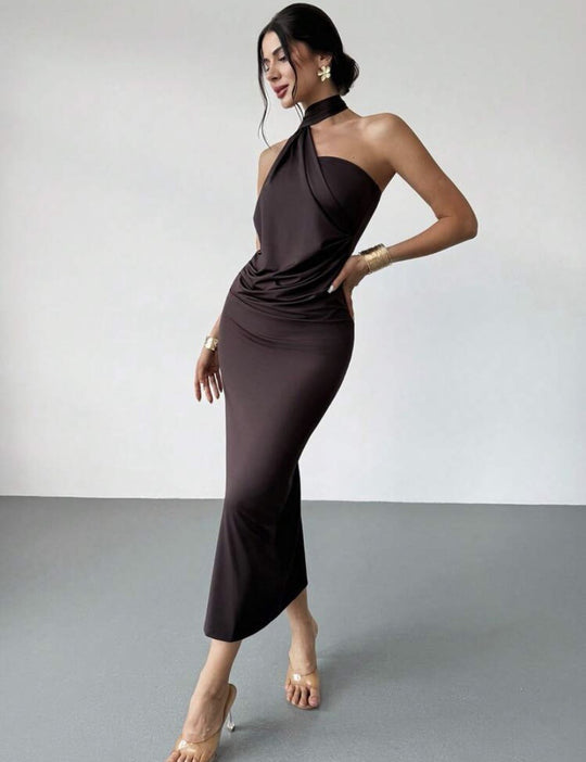Damen Elegantes Wickelkleid mit verführerischem Halterneck-Design EB
