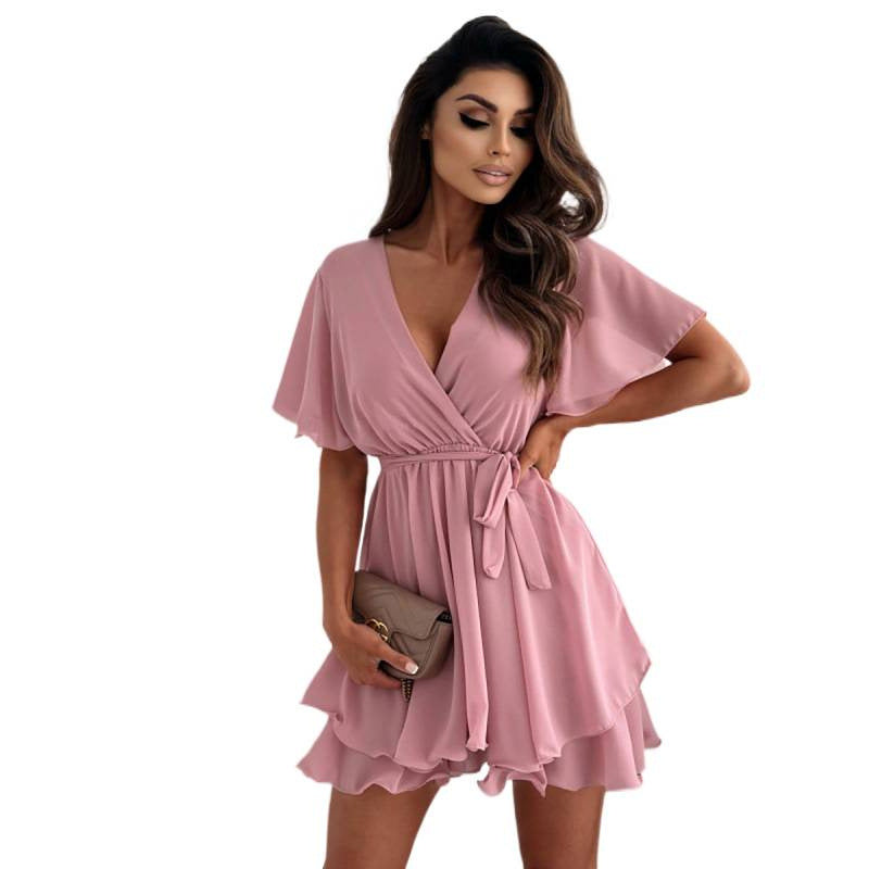 Damen Wickelkleid mit fließendem Schnitt und zarten Rüschendetails EB