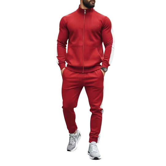 Herren nan schmal geschnittenes Zweiteiler mit Stehkragen Reißverschlussjacke und konisch zulaufender Tunnelzughose EB