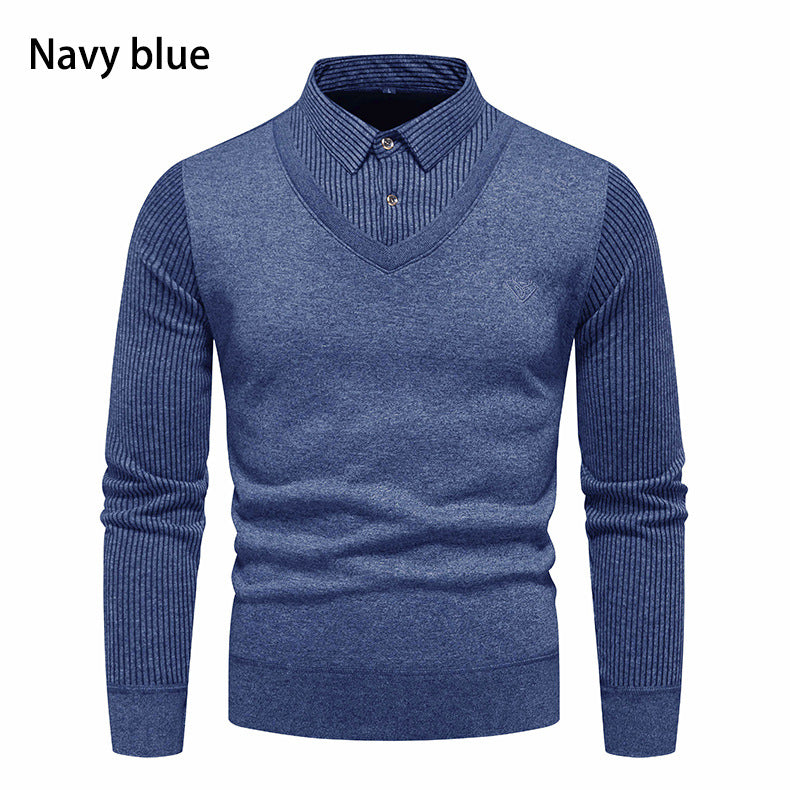 Herren V-Ausschnitt Pullover mit Hemdkragen EB