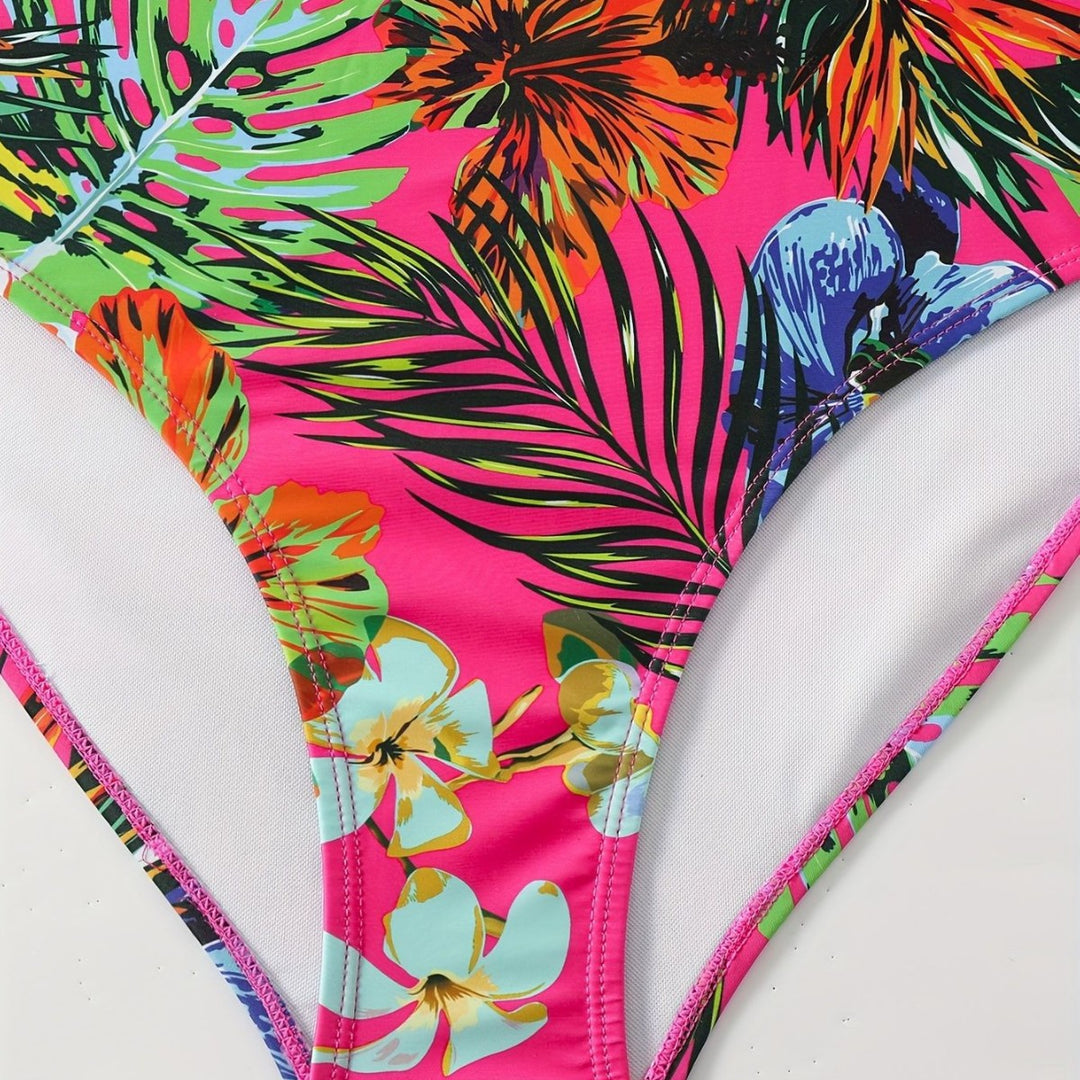 Damen Bikini-Set mit floralen Mustern und leichtem Überwurf EB
