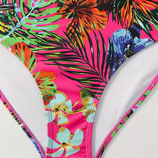 Damen Bikini-Set mit floralen Mustern und leichtem Überwurf EB