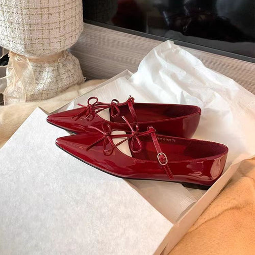 Damen Ballerina-Schuhe mit verspieltem Schleifendetail und eleganter Lackoberfläche EB