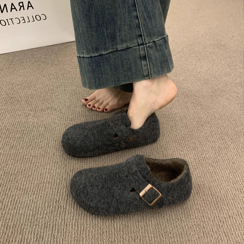 Damen Filz Clogs mit modischem Riemchen und bequemem Fußbett EB