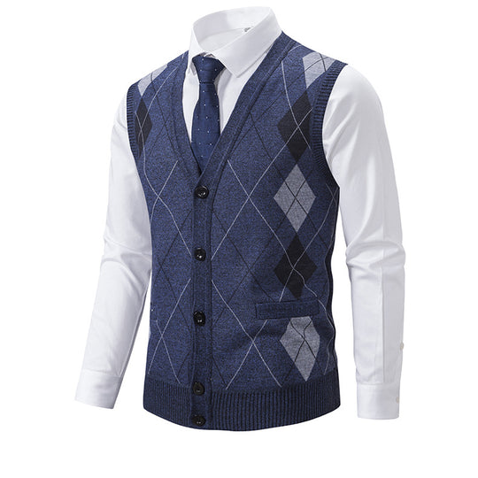Herren modische Strickweste mit Karomuster EB