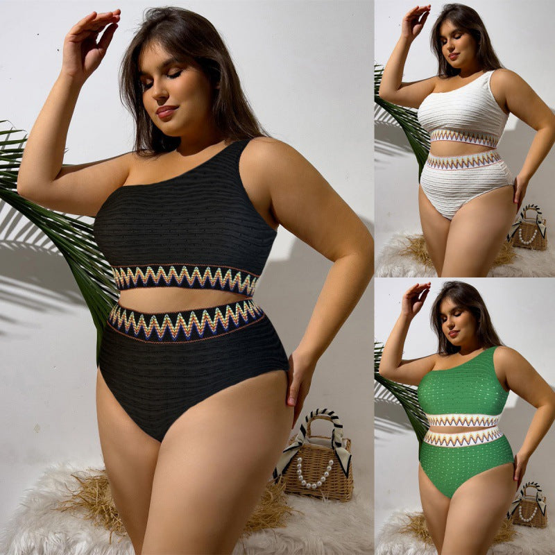 Damen Hochtailliertes Bikini-Set mit asymmetrischem Oberteil und dekorativem Muster EB