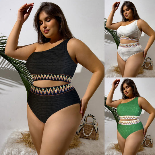 Damen Hochtailliertes Bikini-Set mit asymmetrischem Oberteil und dekorativem Muster EB