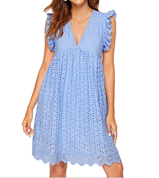 EB | Jacquard-Kleid mit hohlem V-Ausschnitt aus Spitze