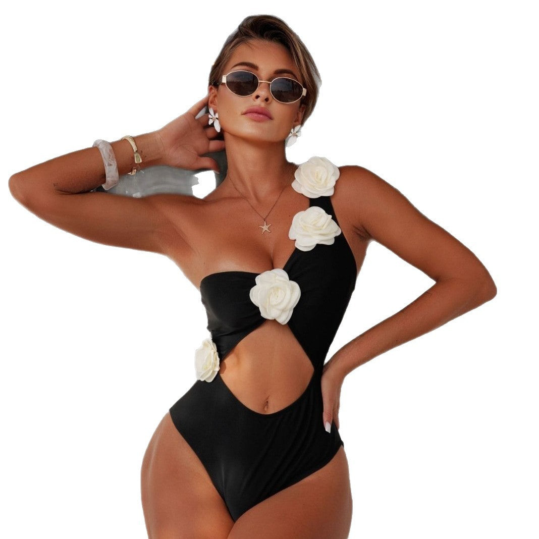 Damen Einteiliger Badeanzug mit blumigen Akzenten und gewagtem Cut-Out EB