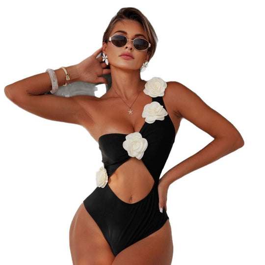 Damen Einteiliger Badeanzug mit blumigen Akzenten und gewagtem Cut-Out EB