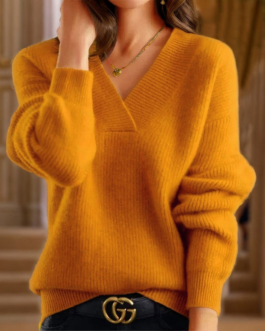 Damen nan kuscheliger V-Ausschnitt Pullover aus feinem Strick EB