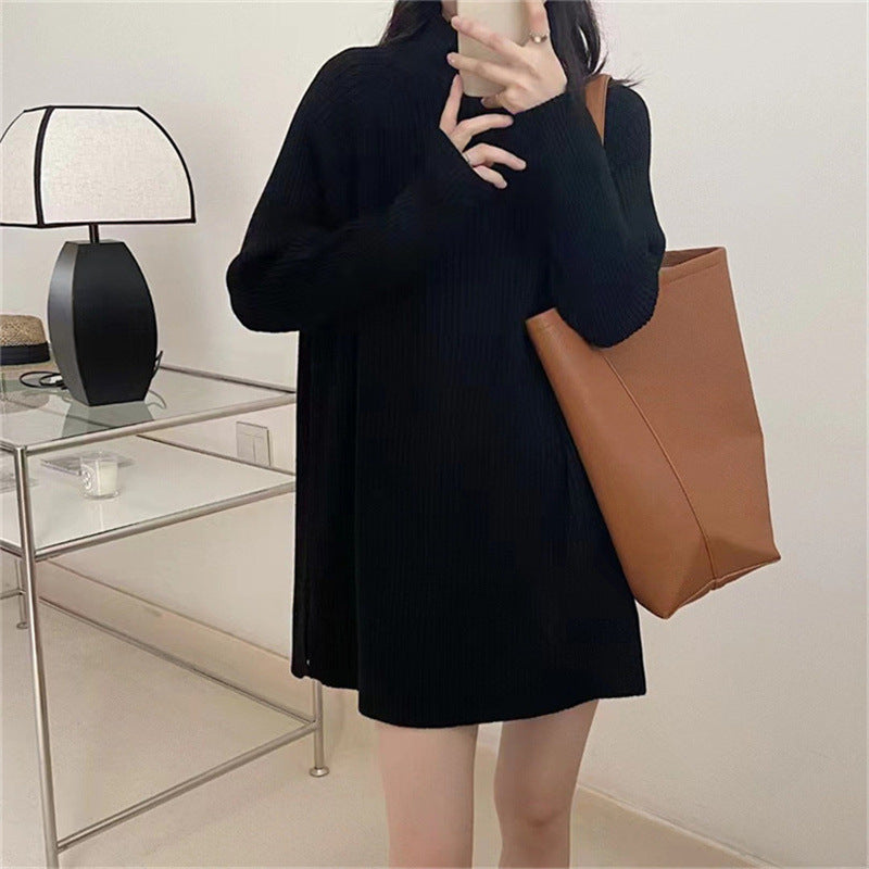 Damen Oversized Strickpullover mit hohem Kragen und feiner Rippstruktur EB