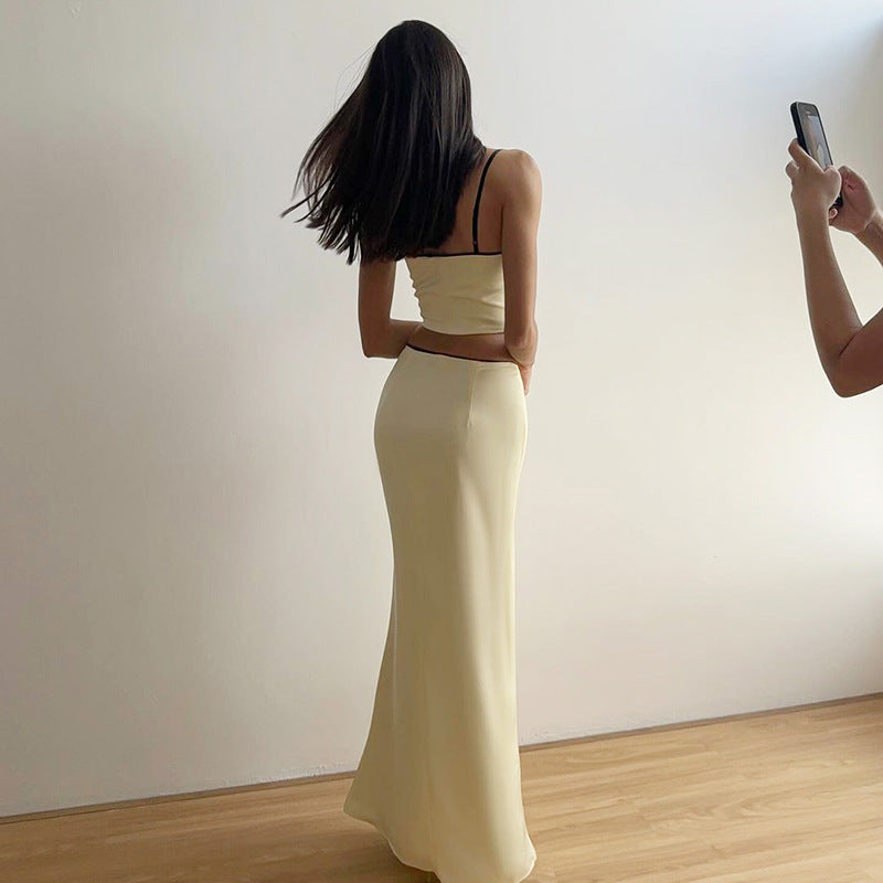 Damen Glamouröses Satin-Kleid mit Spitzendetails EB