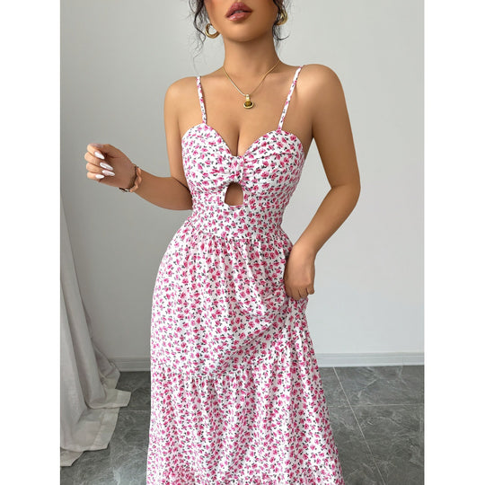 Damen Maxikleid mit Blumenmuster und Herzausschnitt EB