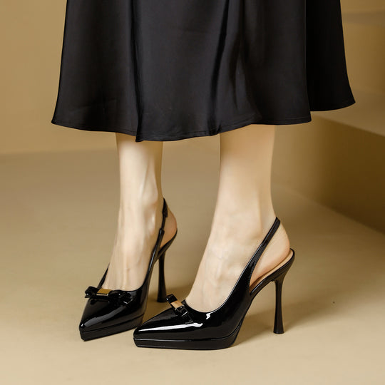 Damen Slingback-High-Heels mit glänzender Oberfläche und eleganter Schnalle EB