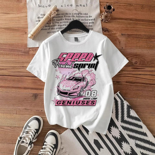 Damen T-Shirt mit kreativem Auto-Motiv und urbanem Schriftzug EB
