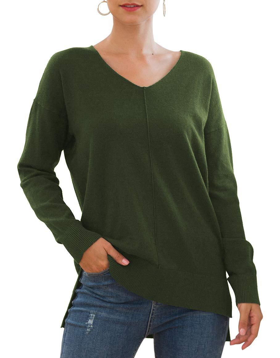 Damen eleganter V-Ausschnitt Pullover mit asymmetrischem Saum EB