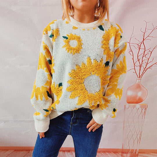 Damen Strickpullover mit floralem Design und Oversize-Schnitt EB