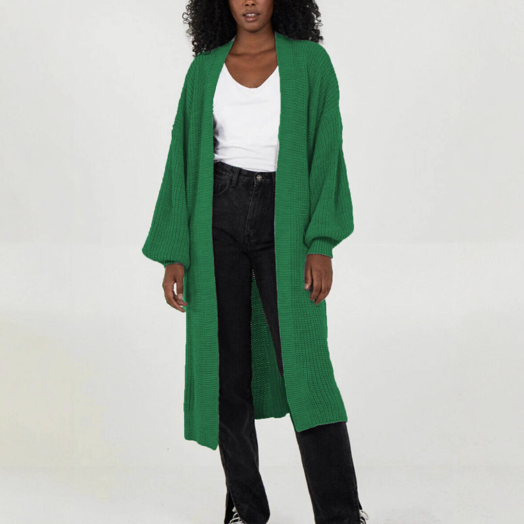 Damen Langer Strickcardigan mit voluminösen Ärmeln und offenem Schnitt EB