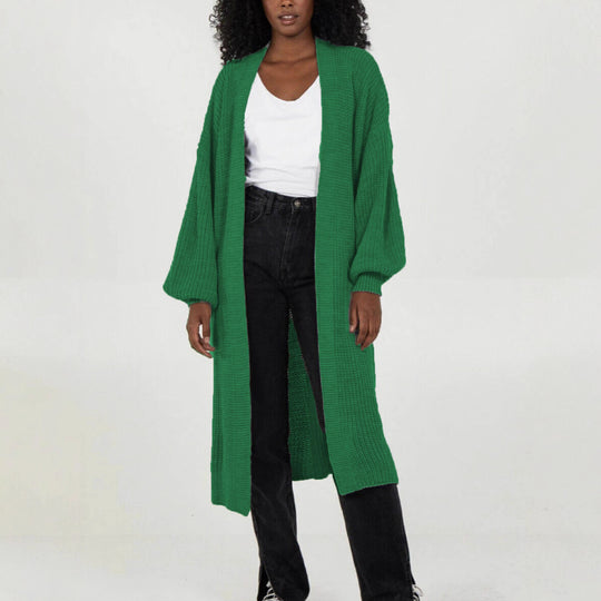 Damen Langer Strickcardigan mit voluminösen Ärmeln und offenem Schnitt EB