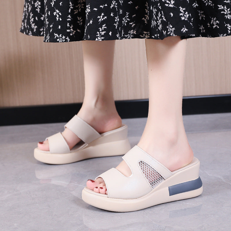 Damen Wedge-Pantoletten mit luftiger Mesh-Einsatz und komfortablem Fußbett EB