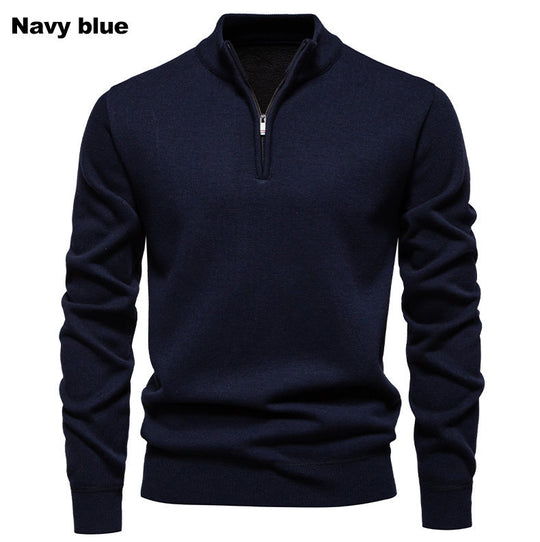 Herren feiner Strickpullover mit kurzem Reißverschluss und hohem Kragen EB