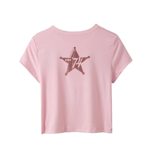 Damen lässiges Baumwoll-Crop-Top mit auffälligem Druck EB