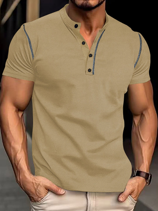 Herren nan tailliertes Struktur-Poloshirt mit Stehkragen und Zierpaspel EB