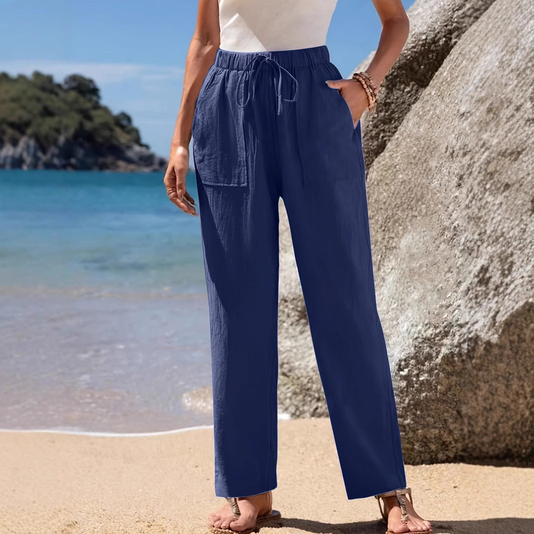Damen Locker geschnittene Strandhose mit praktischen Taschen und elastischem Bund EB