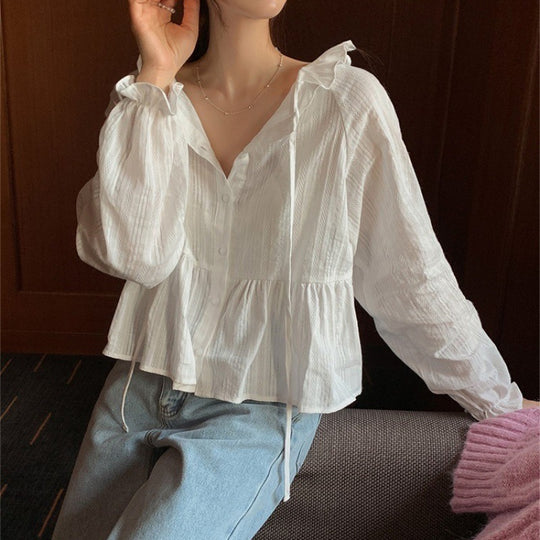 Damen Rüschensaum Bluse EB