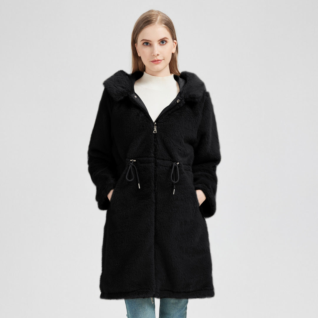 Damen Eleganter und warmer Parka mit abnehmbarem Kunstfellkragen und praktischen Schnürdetails EB